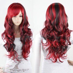 23" Red and Black Lolita Style Long Hair Wig Ladies